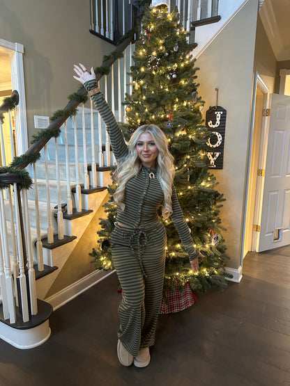 Melrose Stripe Set OLIVE (CARDI ONLY)