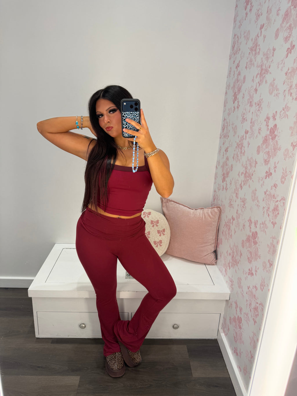 Shopping Addiction Contrast Tank in Deep Red