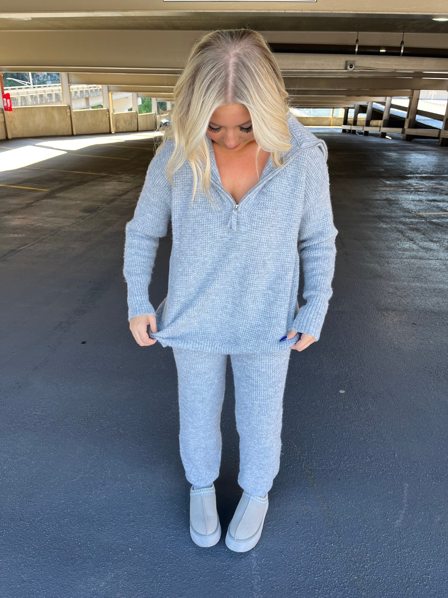 Waffle Girl Set (SWEATER) in Grey