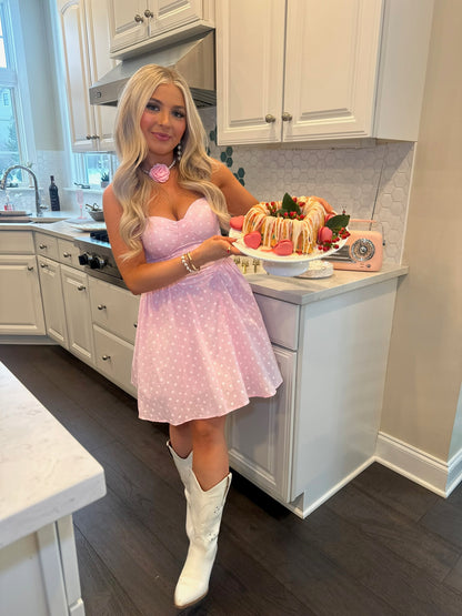 Affectionate Pink Polka Mini Dress