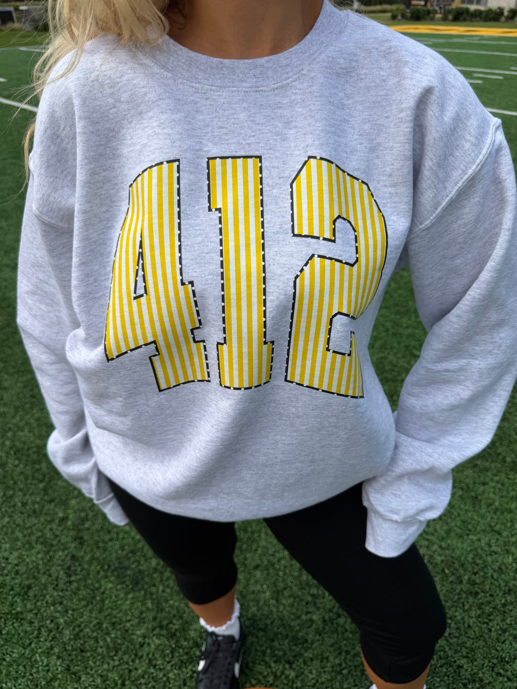 412 Grey & Yellow Stripe Crewneck