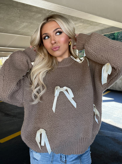 Creamy Bow Sweater in Taupe