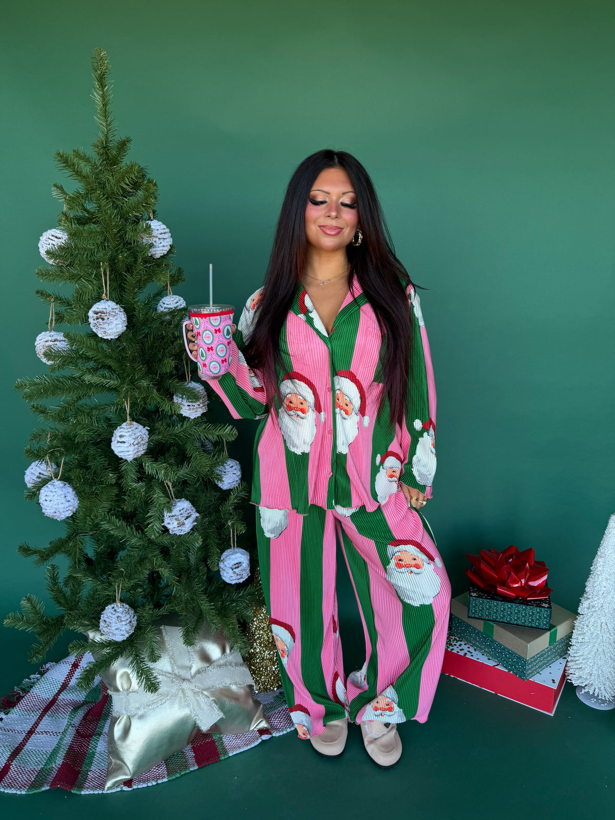 Christmas Pink/Green Santa Jammies (SOLD TOGETHER) FINAL SALE