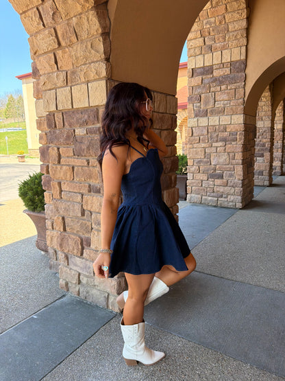Scalloped Structured Denim Dress