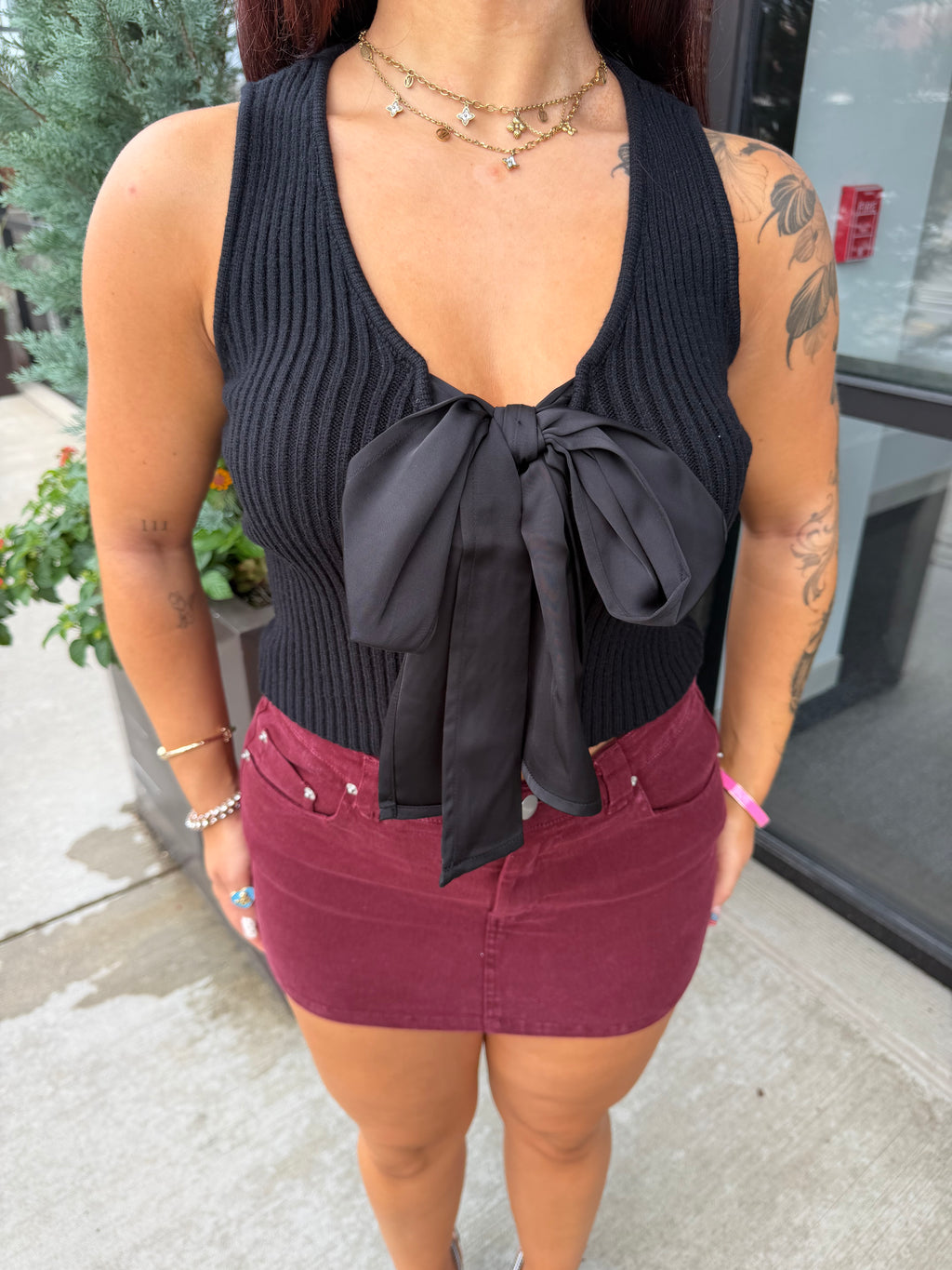 Oversized Coquette Sweater Tank Black