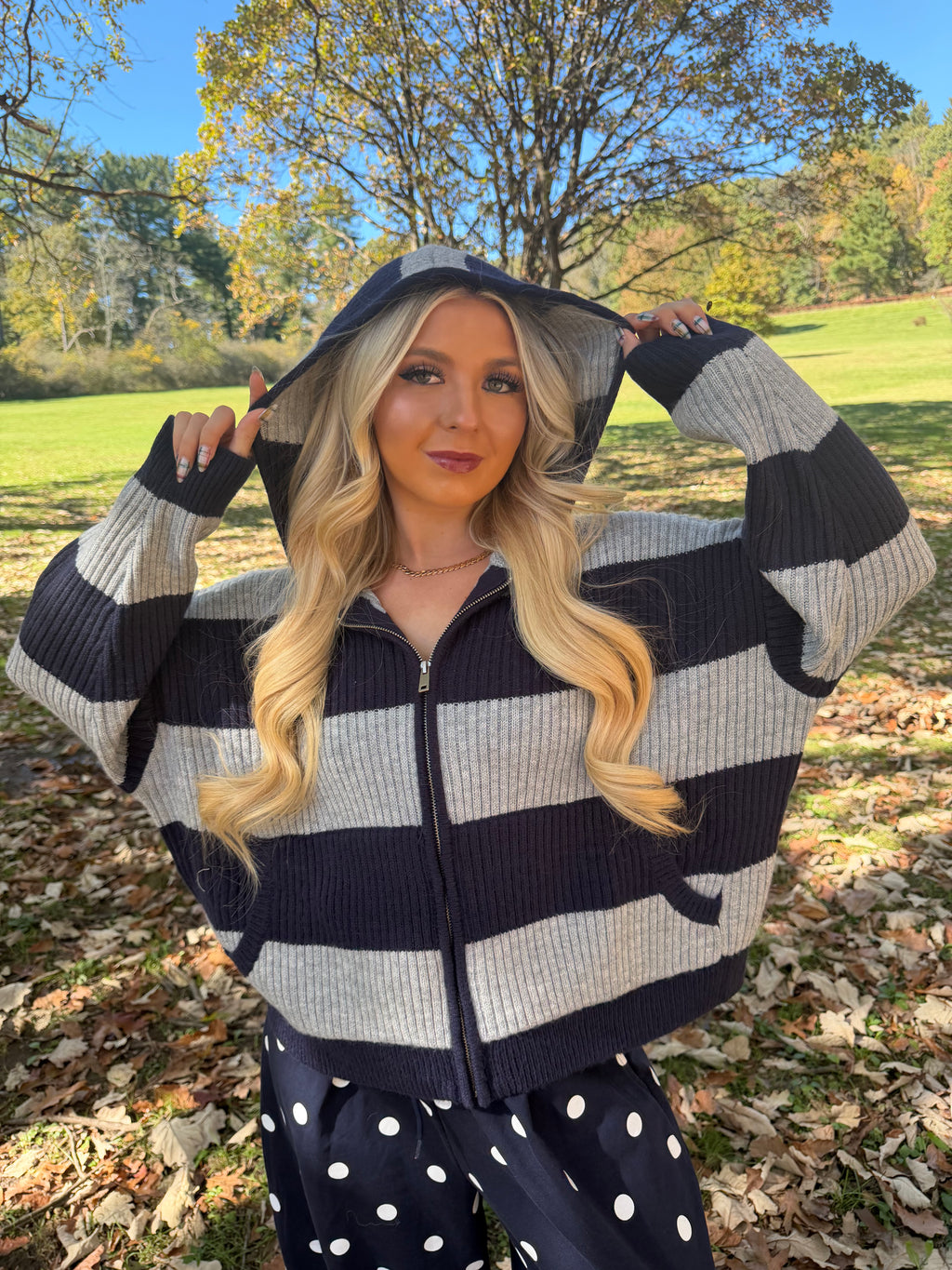 Morrison Stripe Sweater Zip in Navy