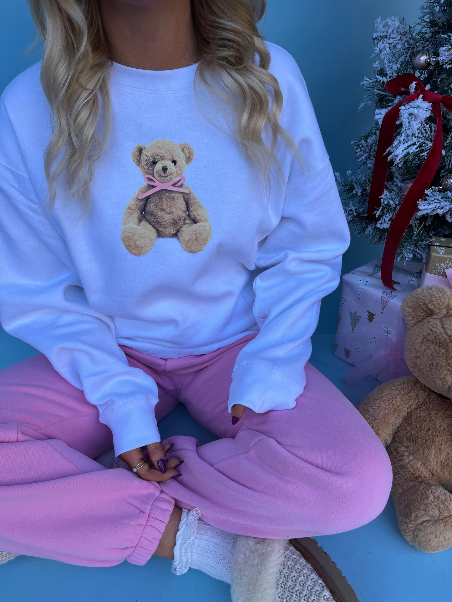 Girly Teddy White Sweatshirt