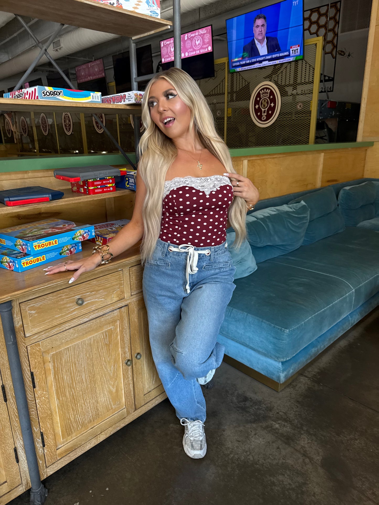 Laced Lover Polka Tube in Burgundy