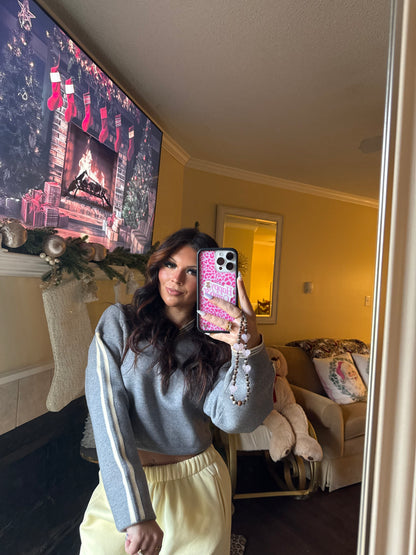 Marbled Butted Cropped V Sweater