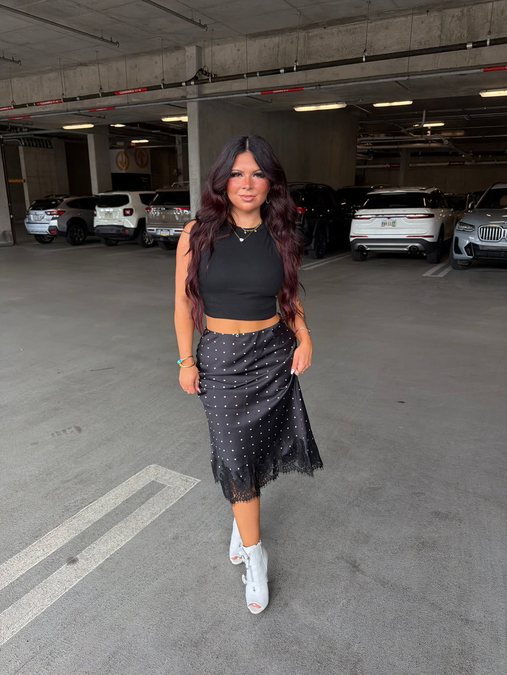 Jackie Polka Silk Skirt in Black