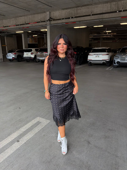 Jackie Polka Silk Skirt in Black