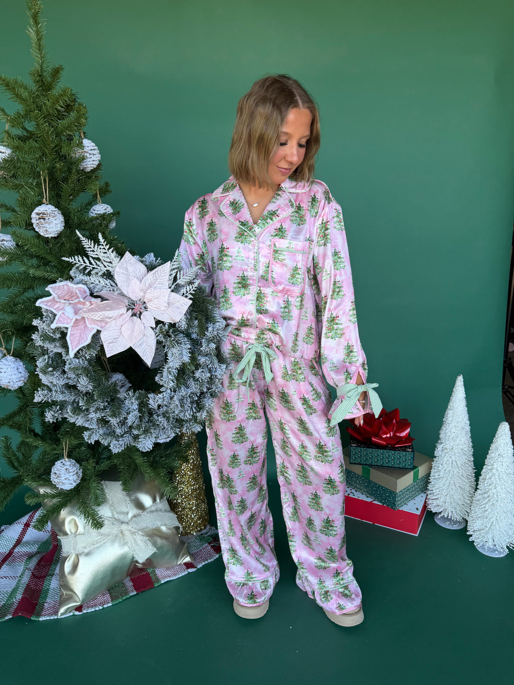 Xmas Tree Satin Jammies (SOLD TOGETHER)