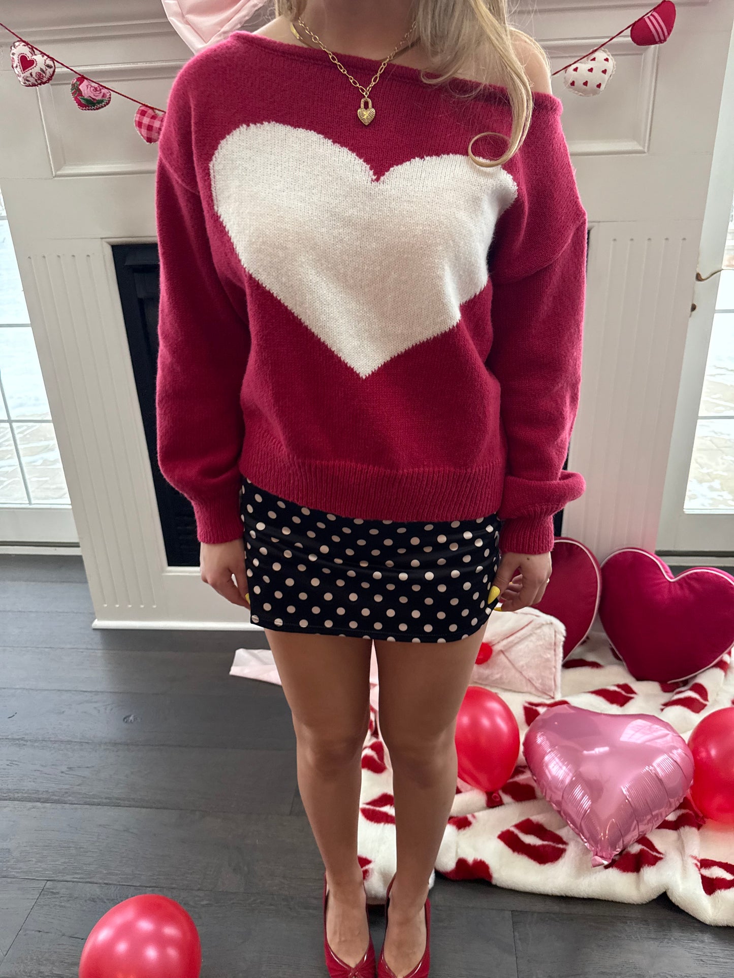 Huge Heart One Shoulder Sweater