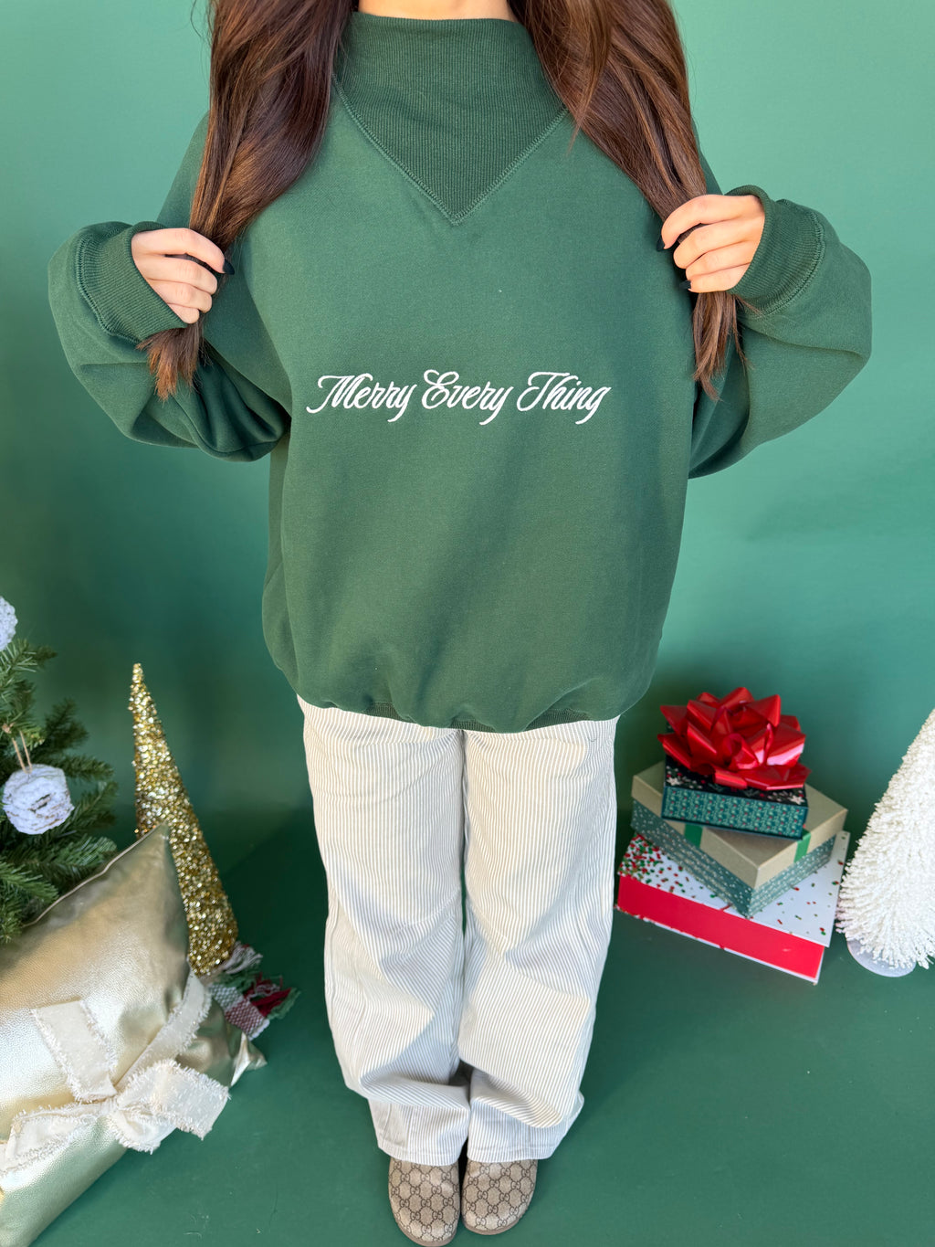 Merry Every Thing Mockneck Green FINAL SALE