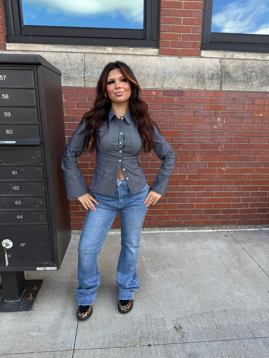 West Washed Black Button Up