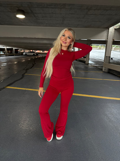 Shopping Addiction Legging in Deep Red