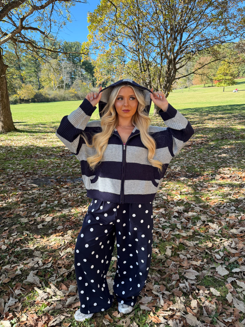 Morrison Stripe Sweater Zip in Navy