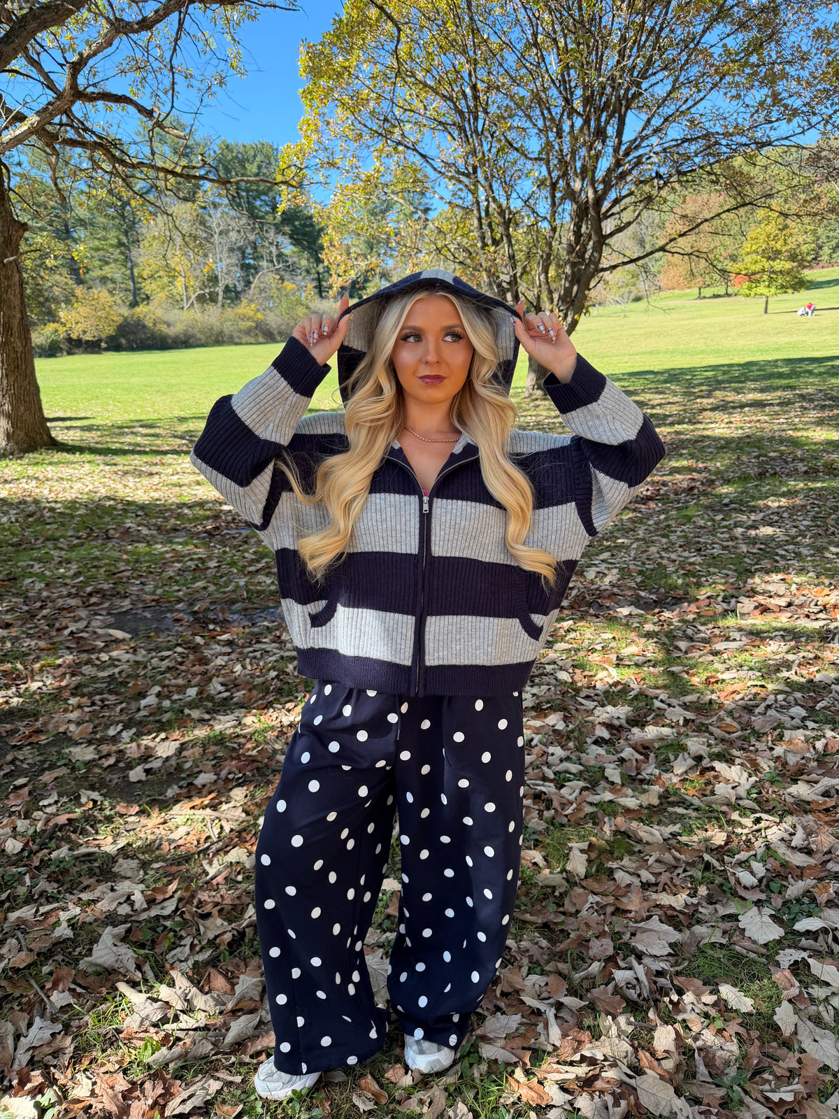 Morrison Stripe Sweater Zip in Navy