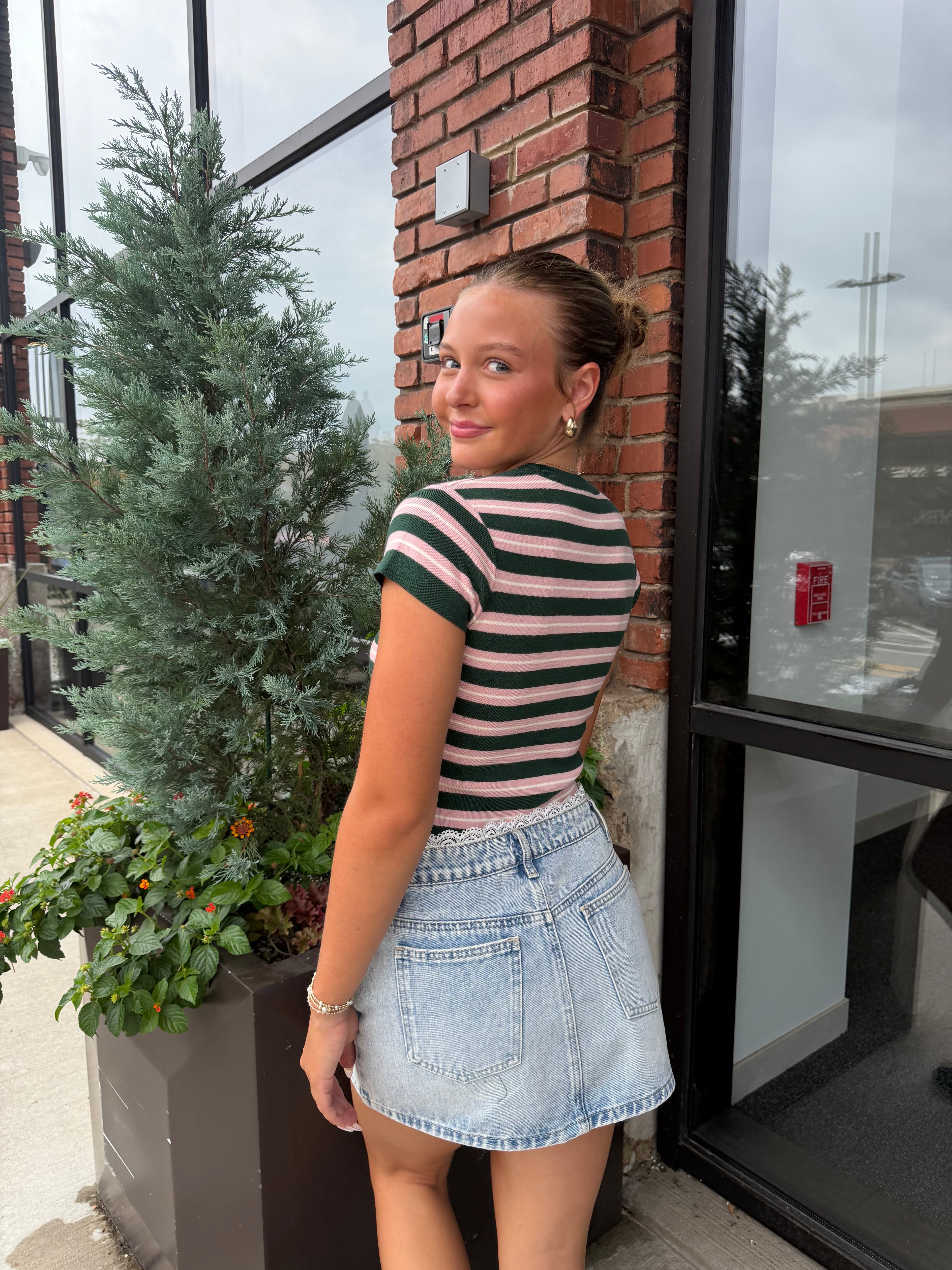 Lace Waistband Denim Skirt