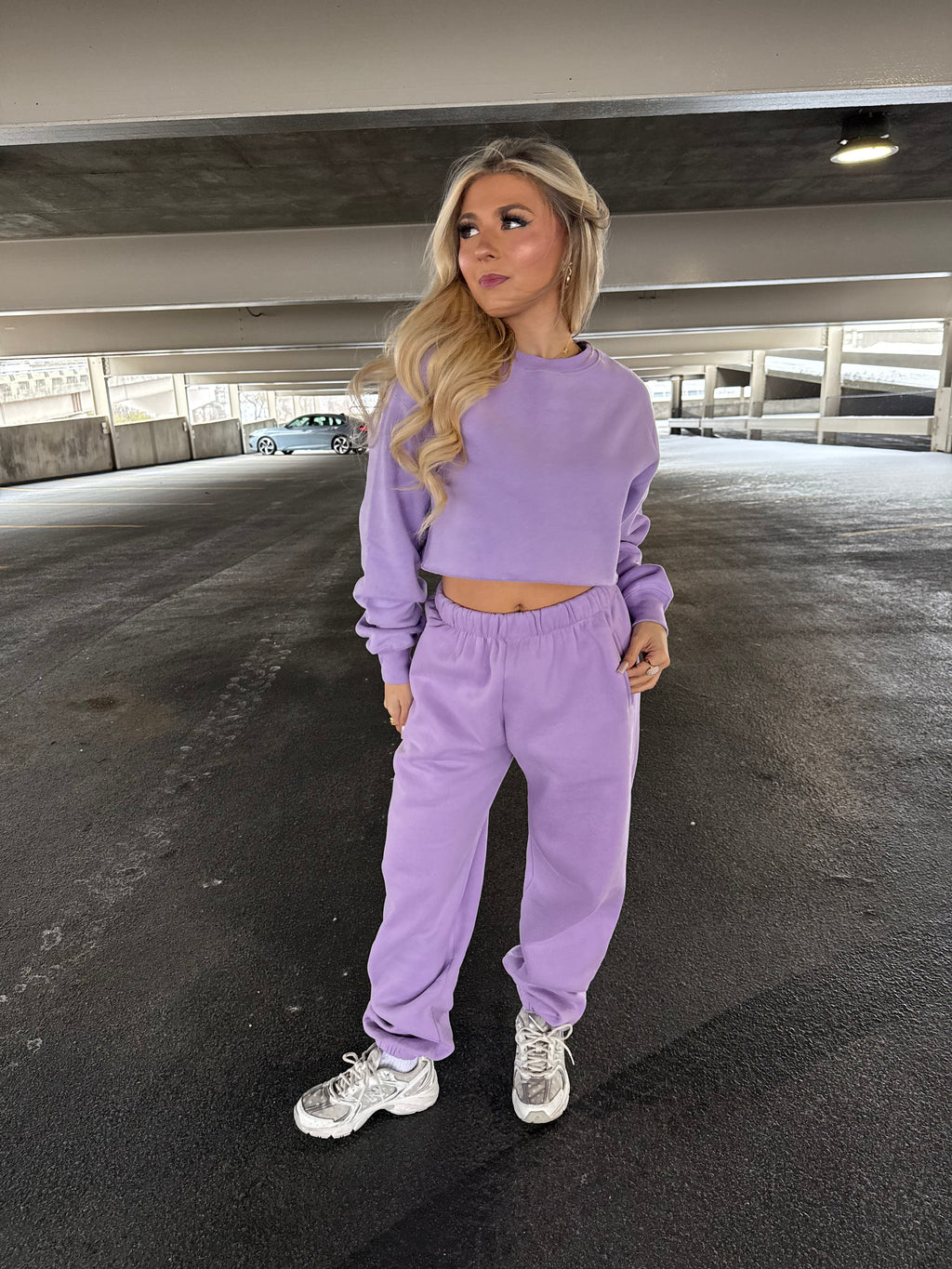 So Fetch Cropped Crew in Bright Lav