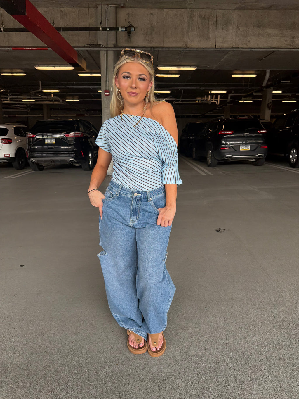 Theo Blue One Shoulder Top