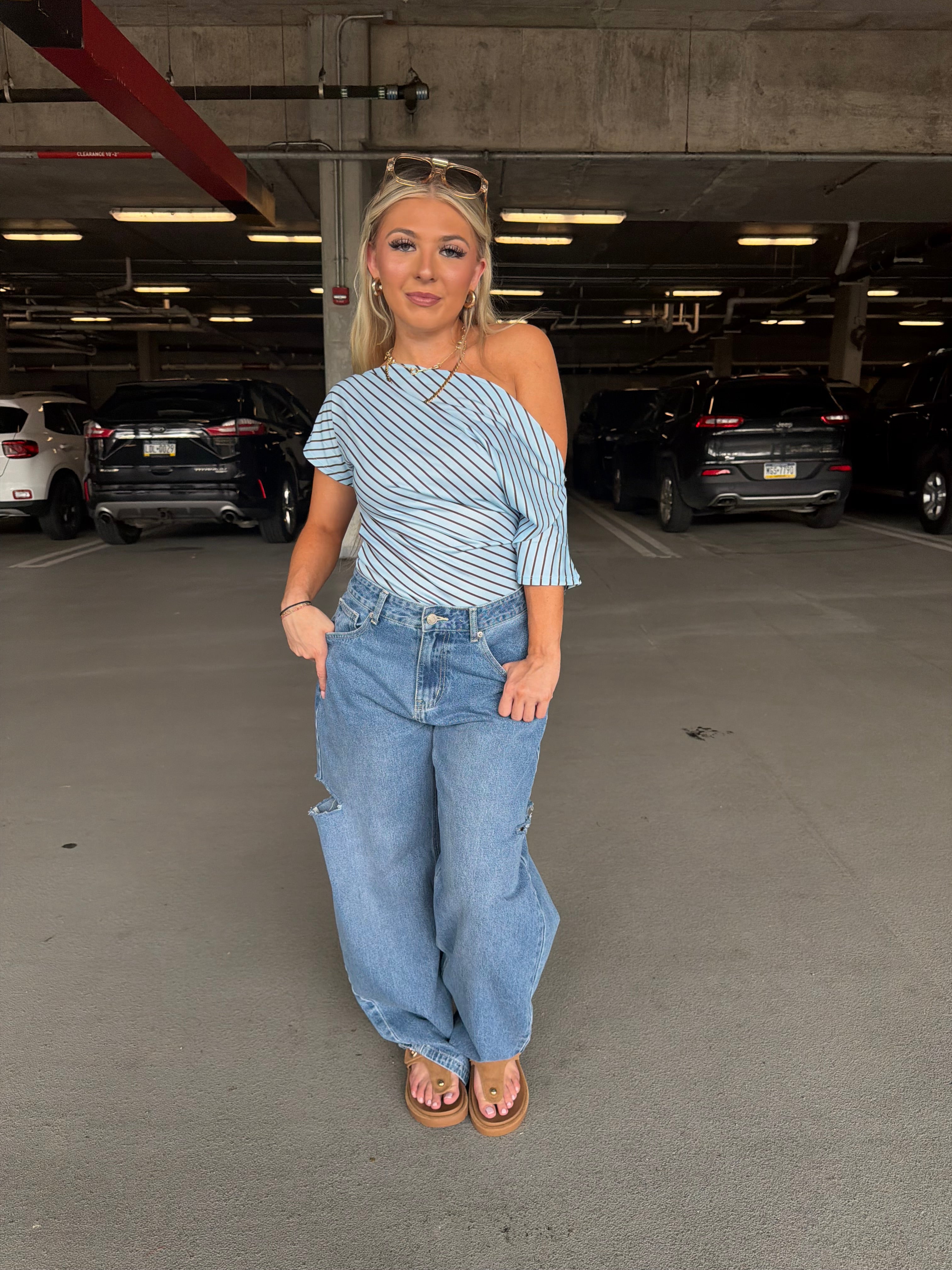 Theo Blue One Shoulder Top