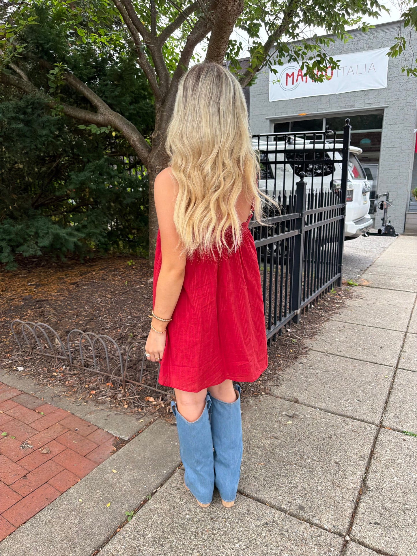 Western Sabrina Mini Dress