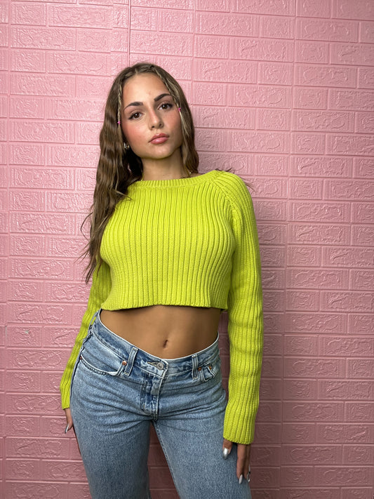 Get It Girl Crop Sweater in Green