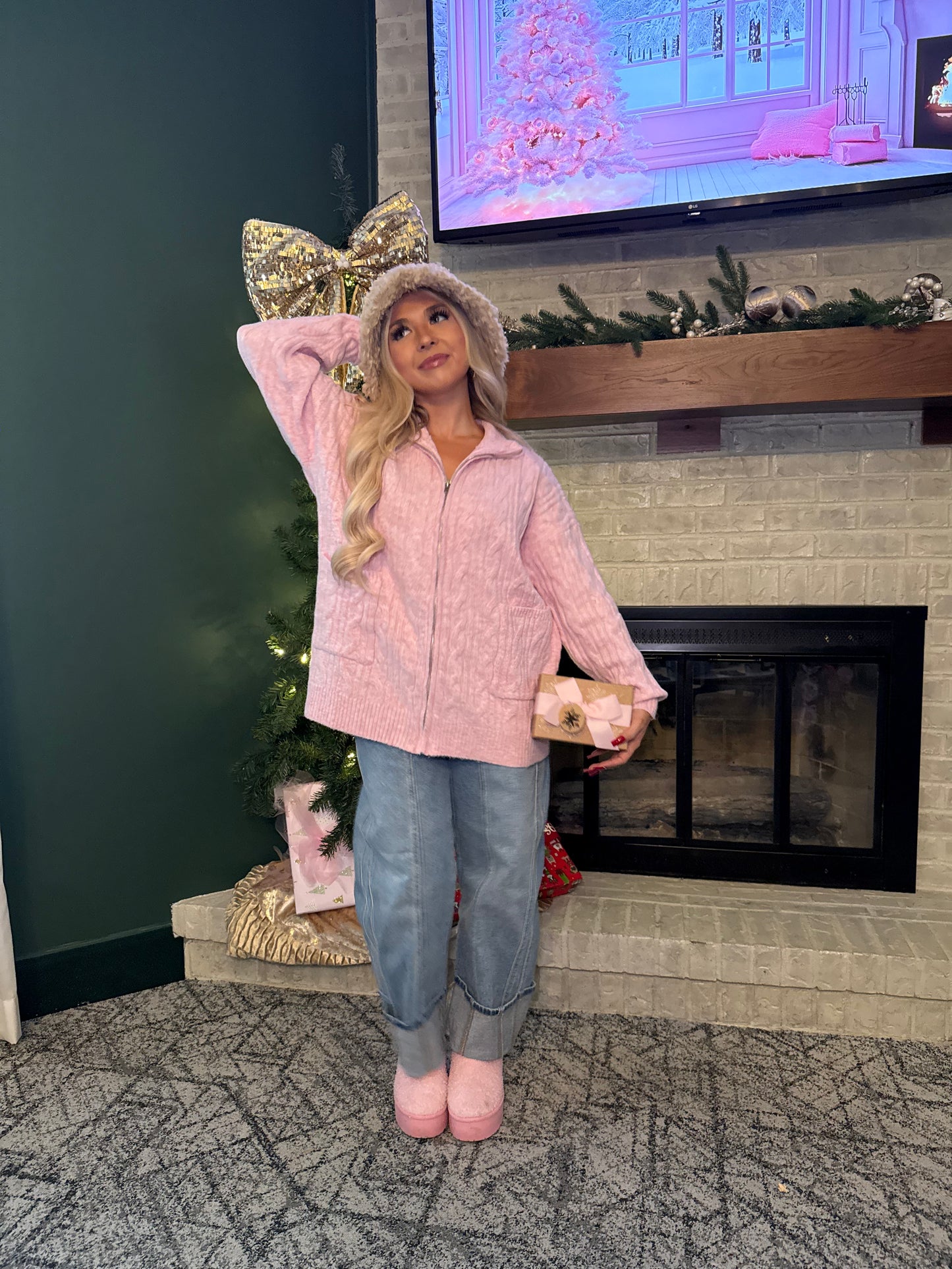 Sugar Girl Sweater Zip in PINK