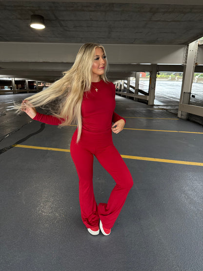 Shopping Addiction Legging in Deep Red