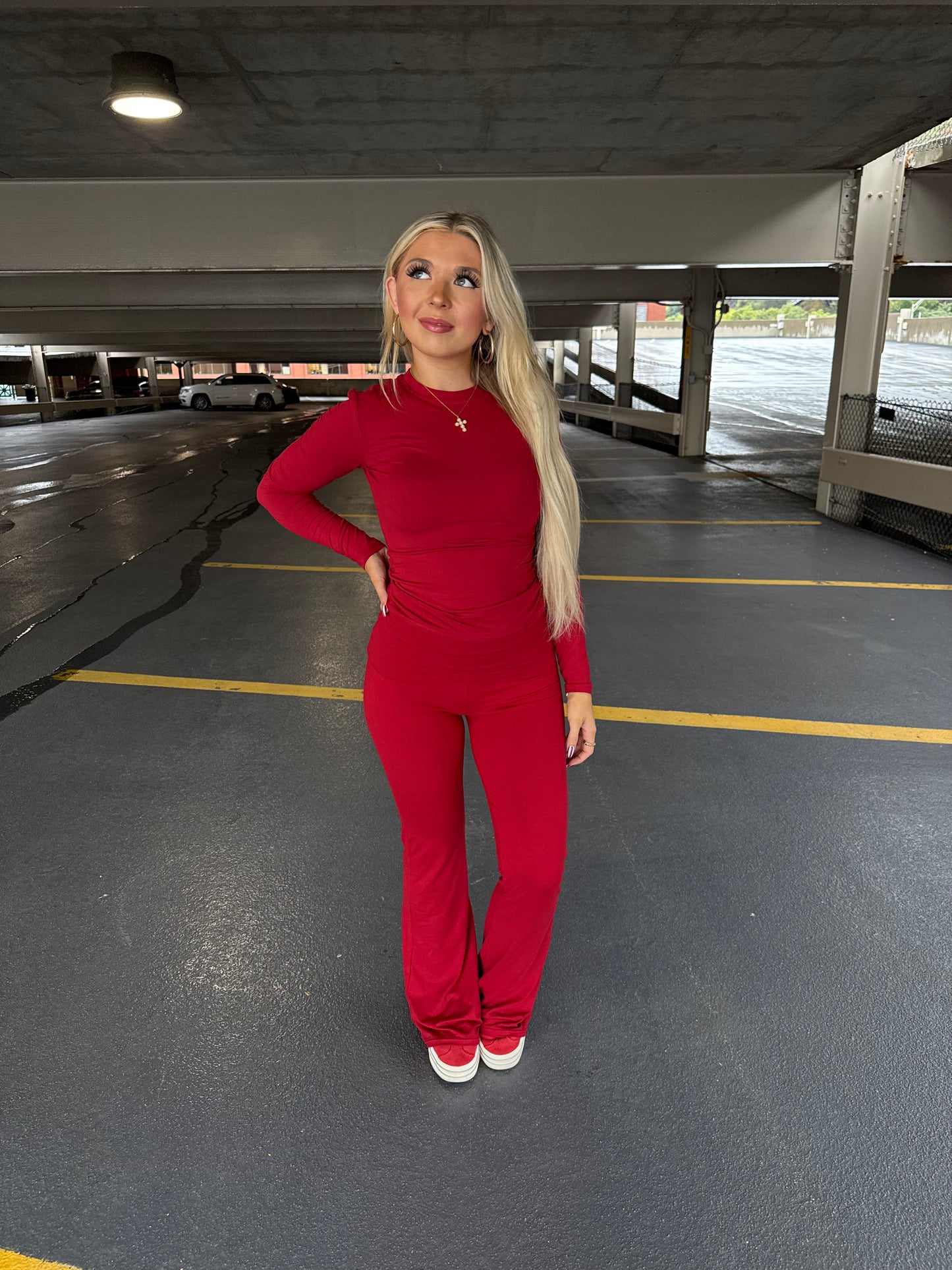 Shopping Addiction Legging in Deep Red