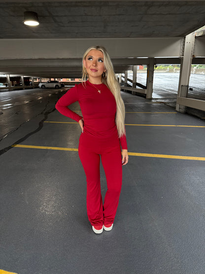 Shopping Addiction Legging in Deep Red