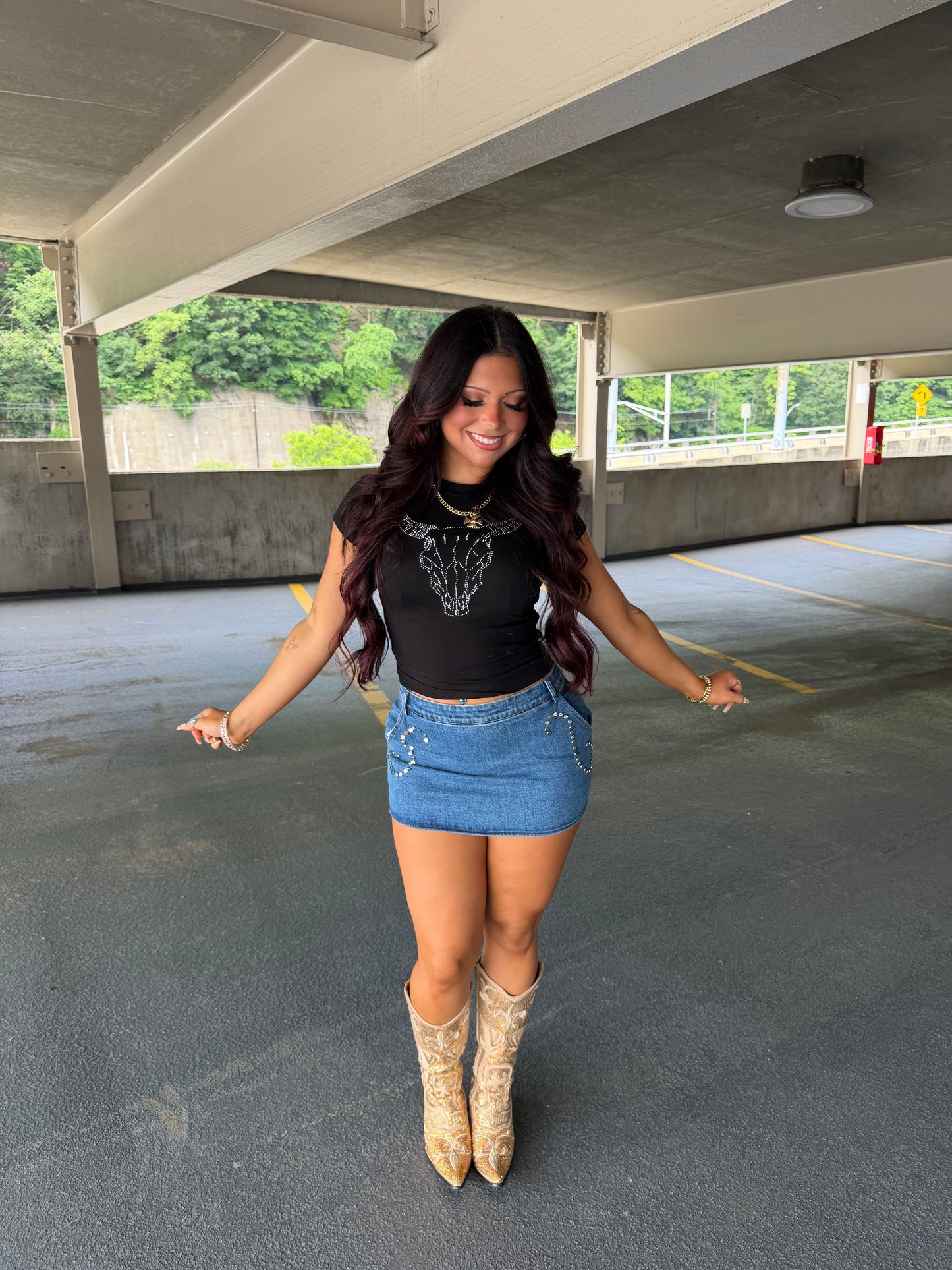 Bull Skull Rhinestone Tee