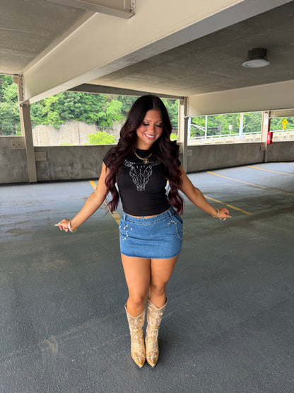 Bull Skull Rhinestone Tee