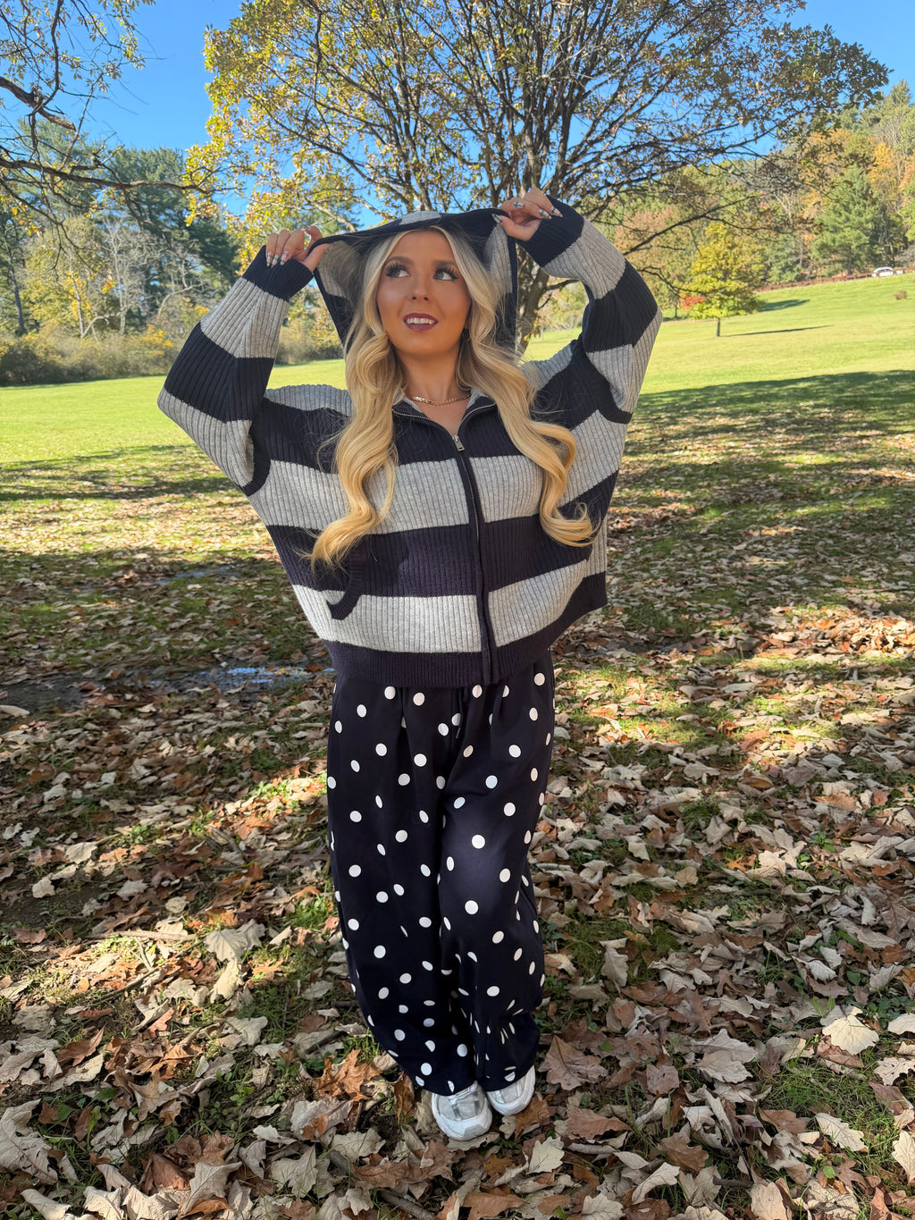 Morrison Stripe Sweater Zip in Navy