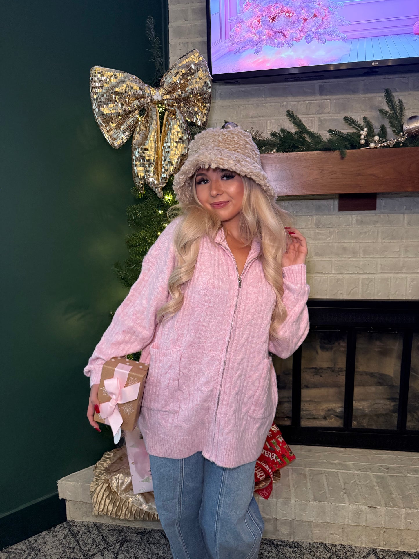 Sugar Girl Sweater Zip in PINK