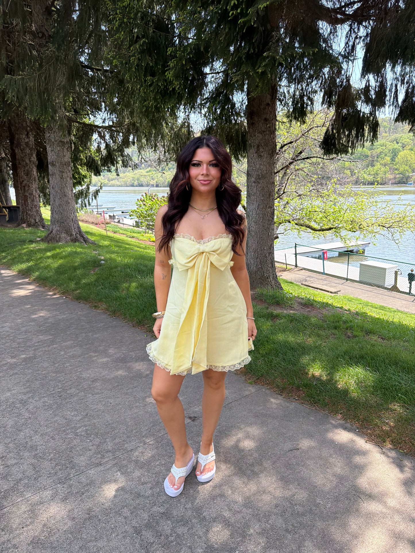 For The Ribbons Mini Dress in Yellow