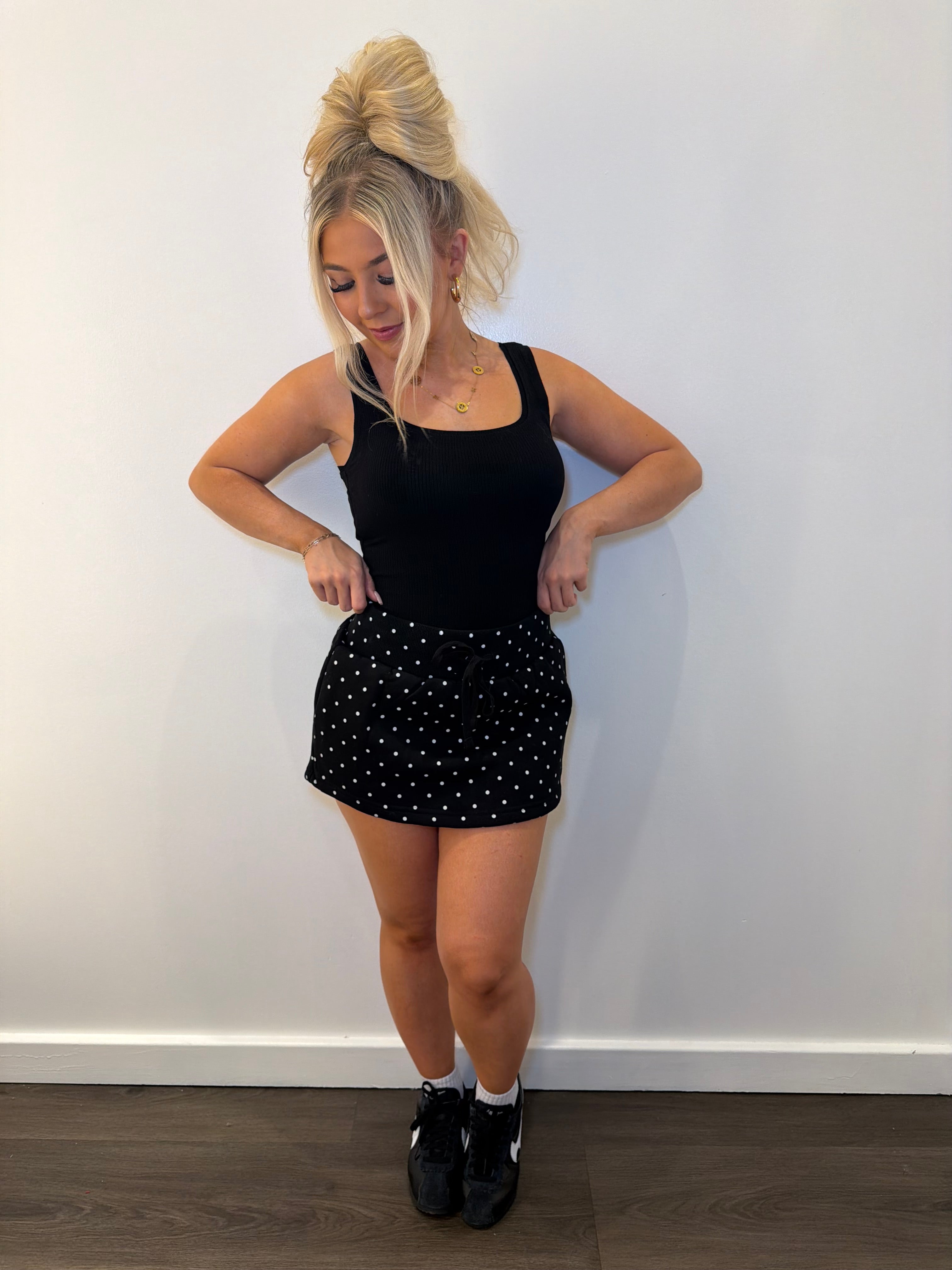 Grounded Sweatskirt in Black Polka
