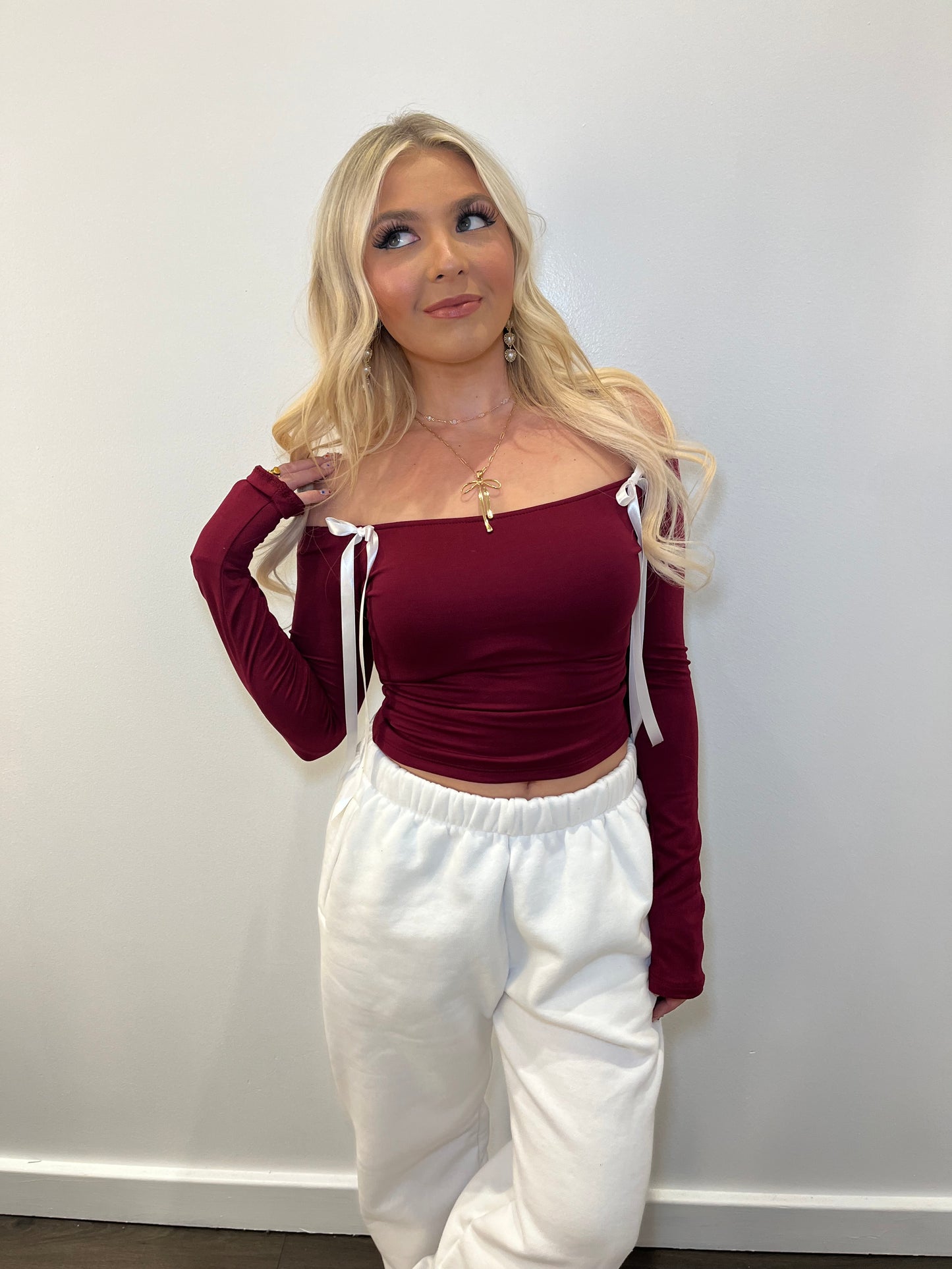 Blissful Bow Top in Burgundy