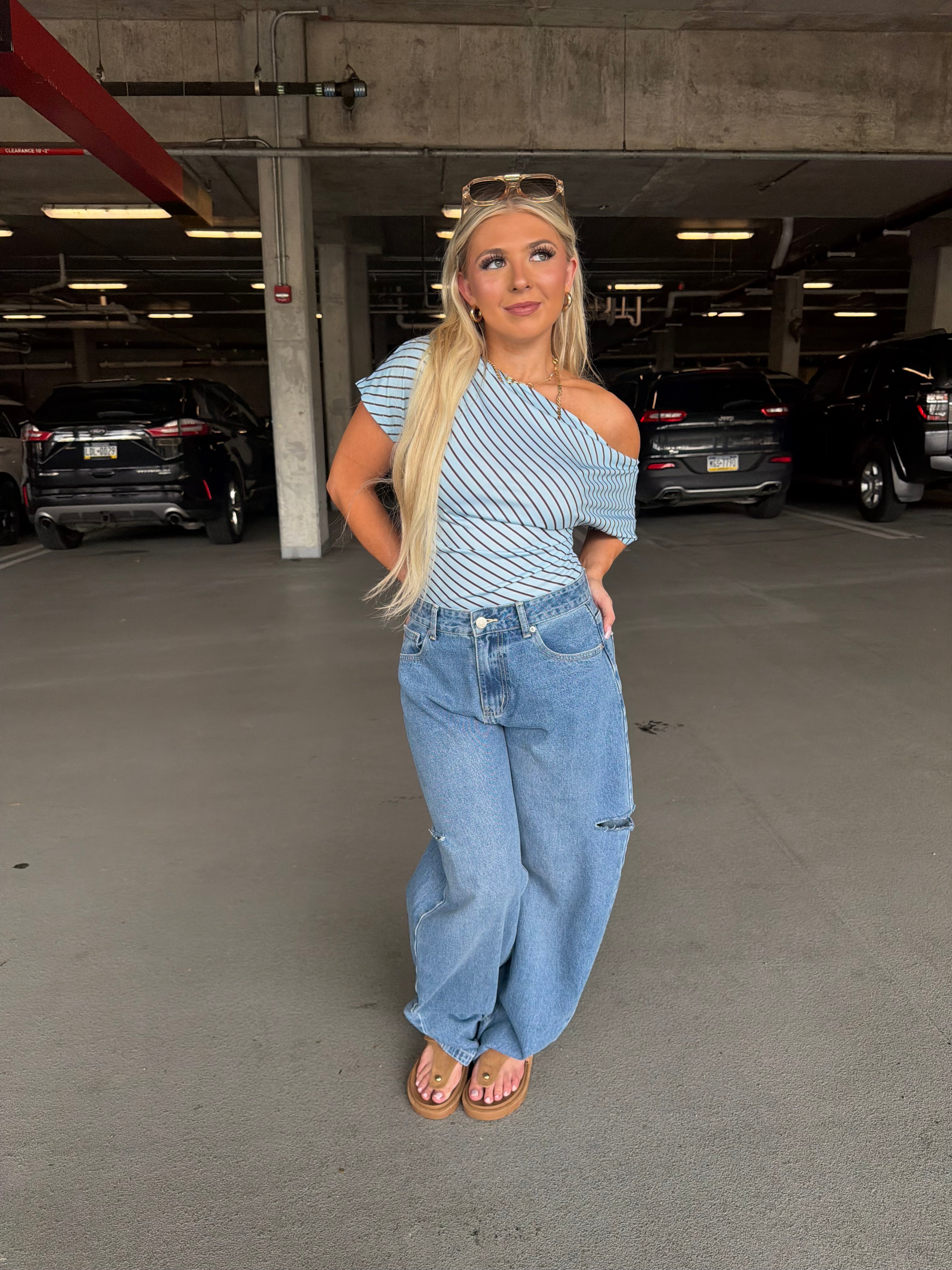 Theo Blue One Shoulder Top
