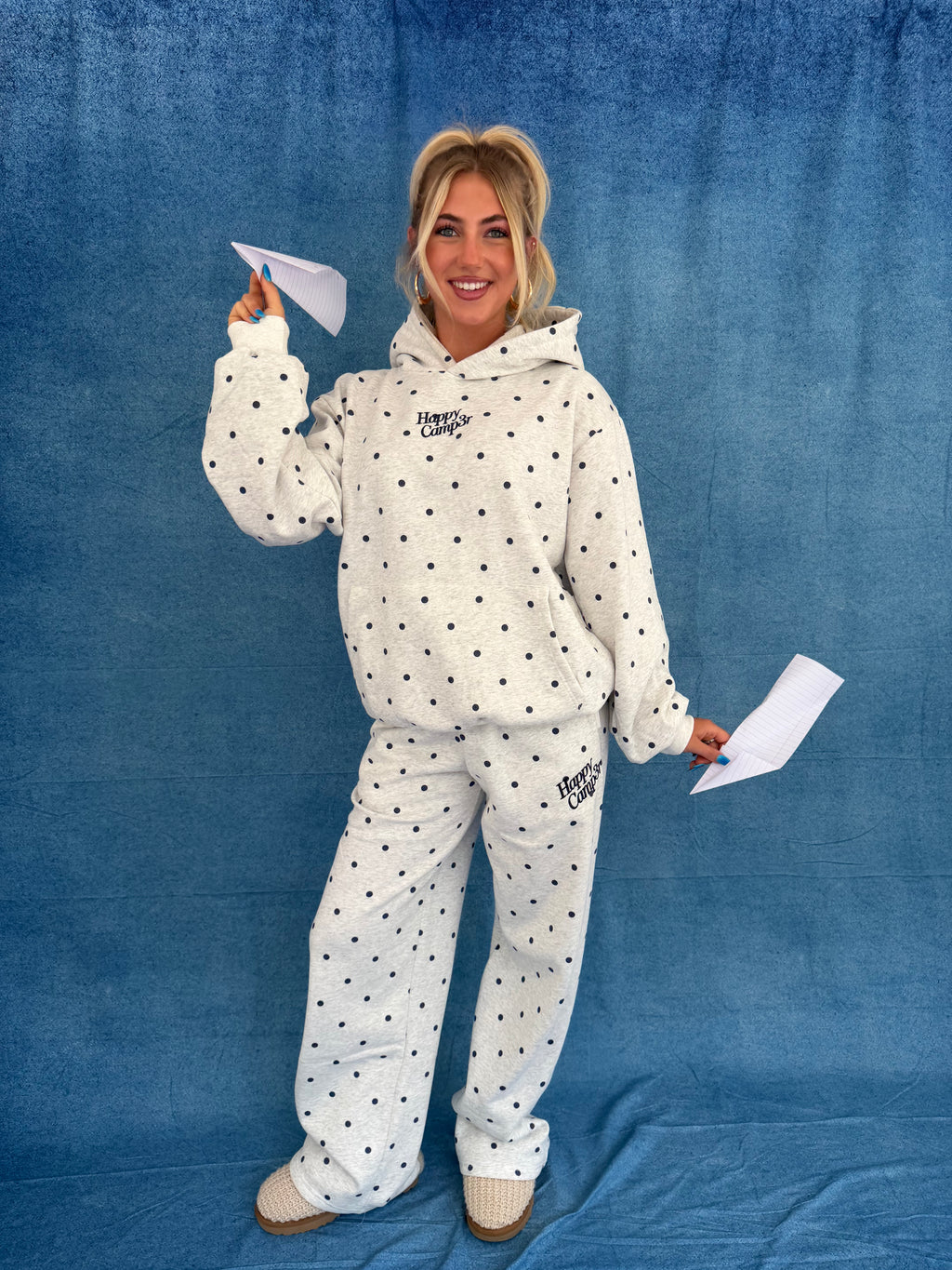 Heather Gray Polka Dot Appliqué Sweatpants