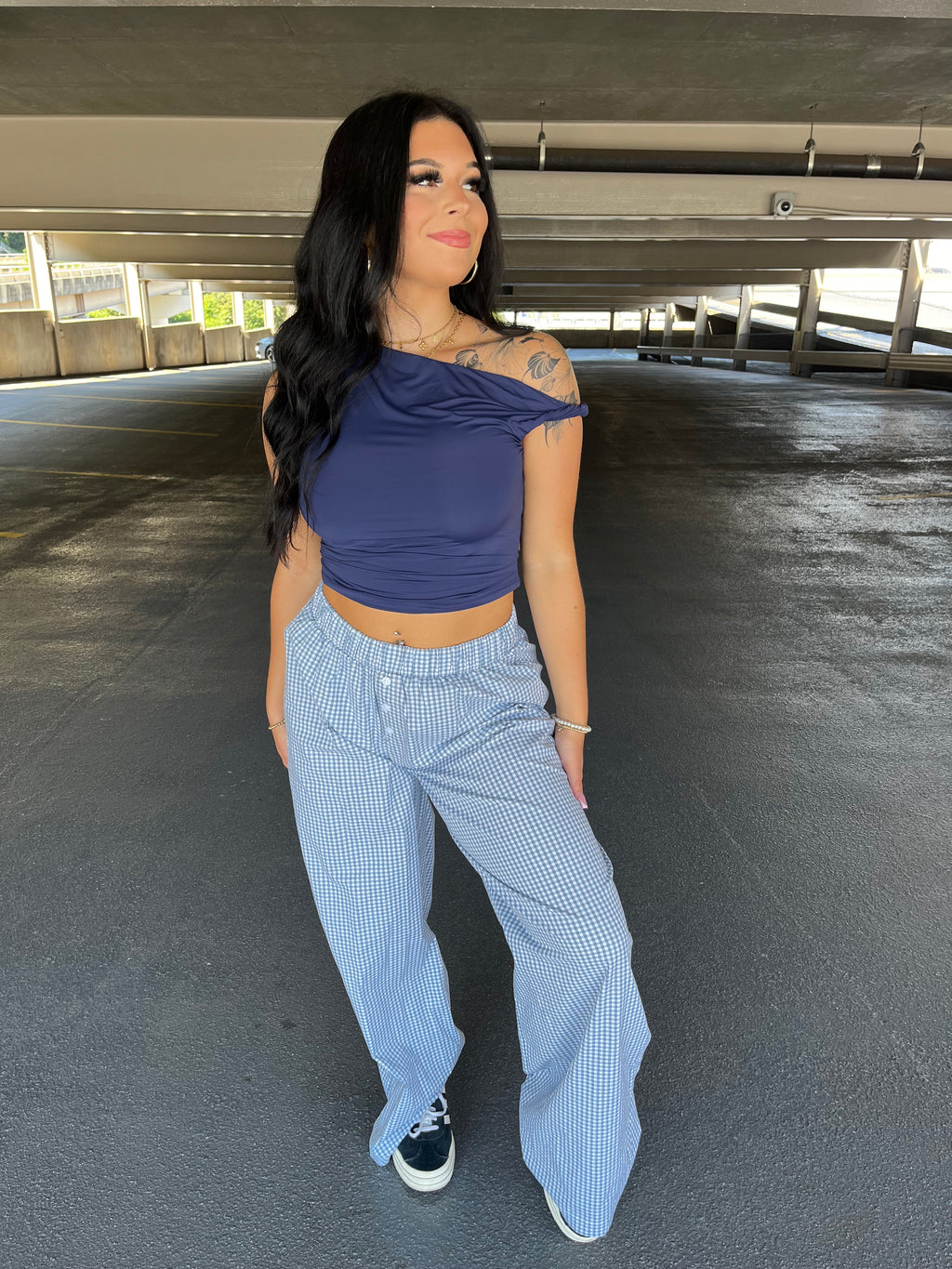 Jamie Navy One Shoulder Top