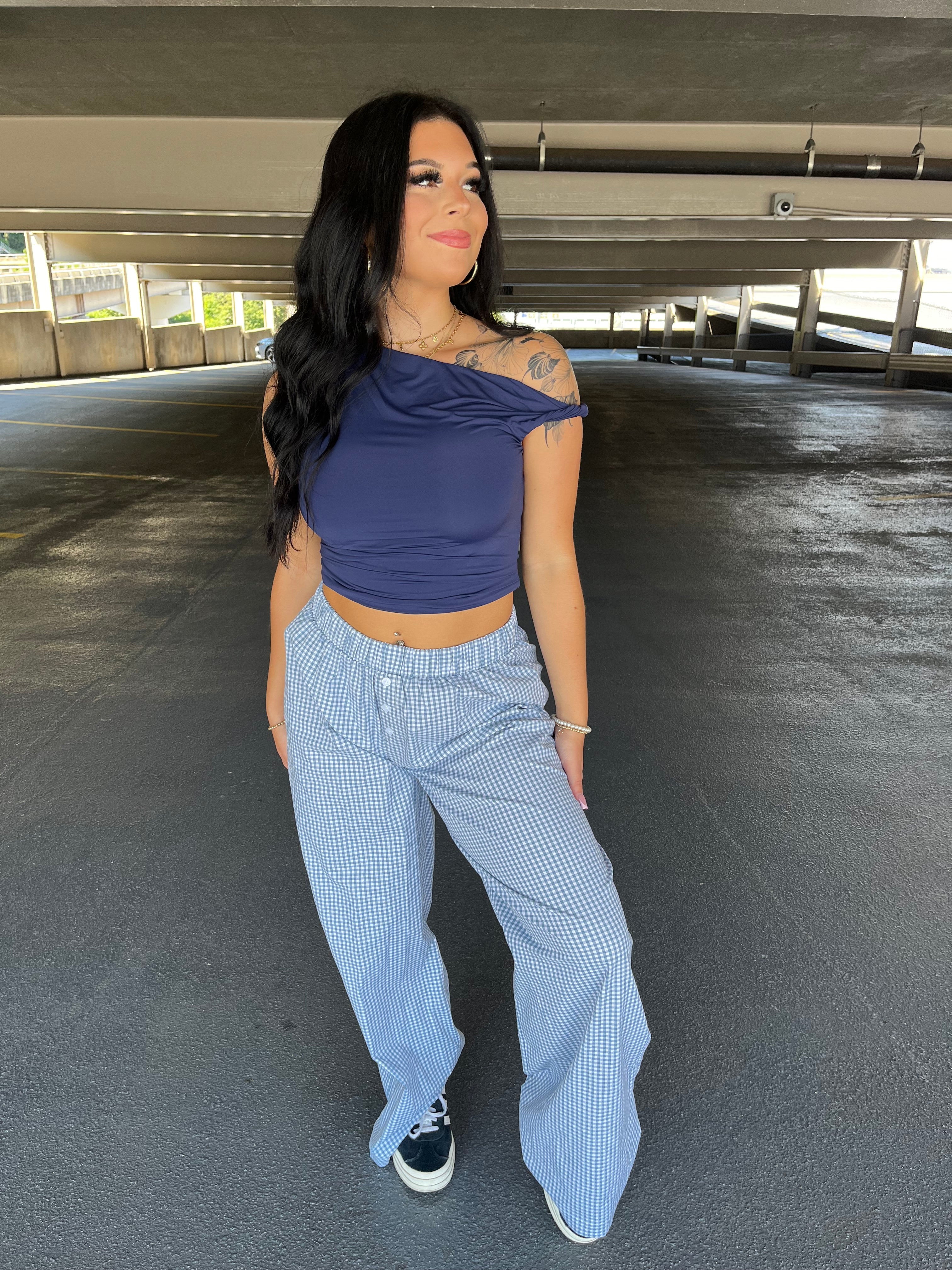 Jamie Navy One Shoulder Top