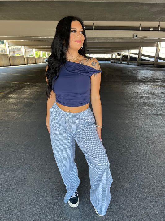 Jamie Navy One Shoulder Top