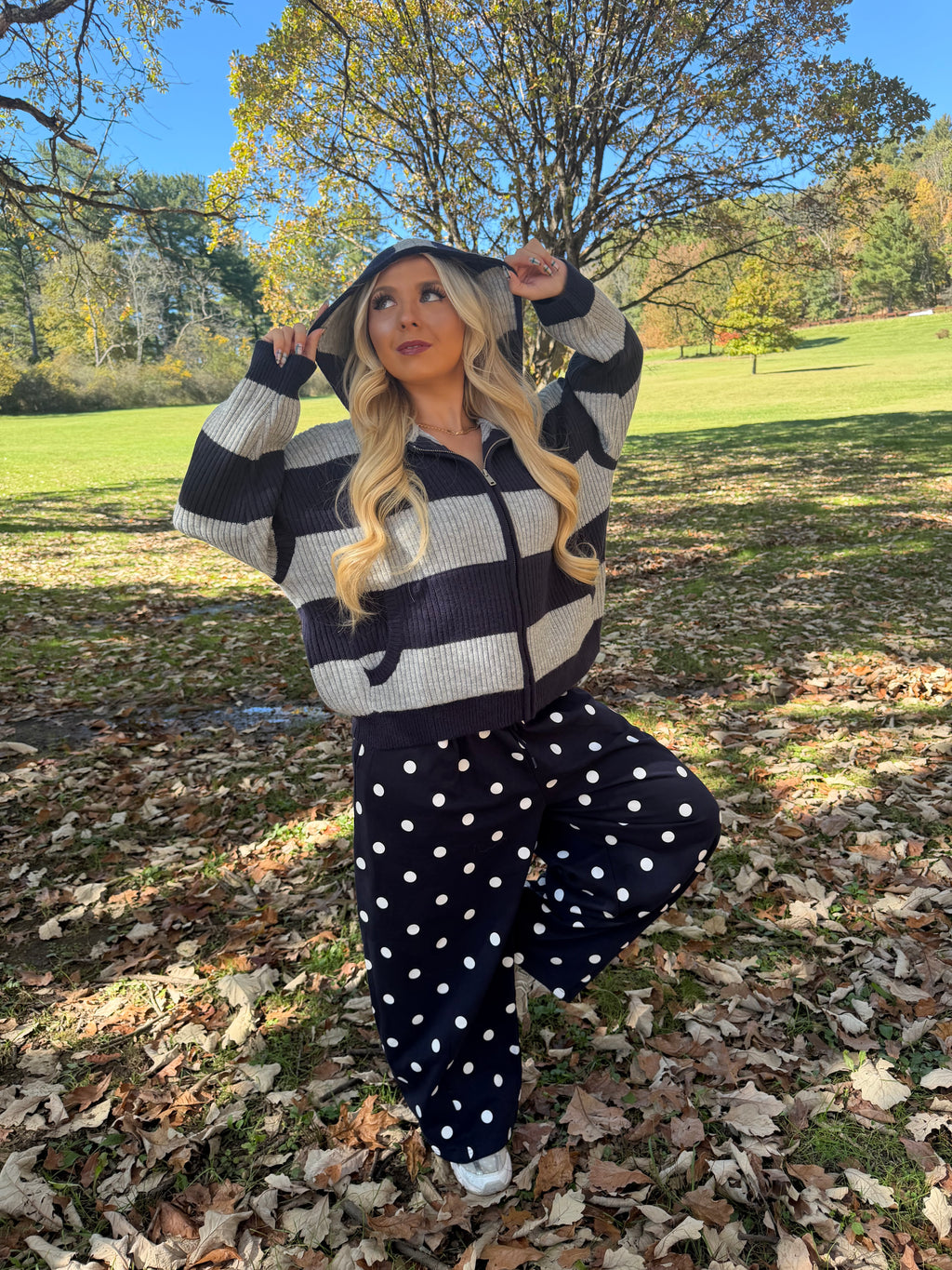 Morrison Stripe Sweater Zip in Navy