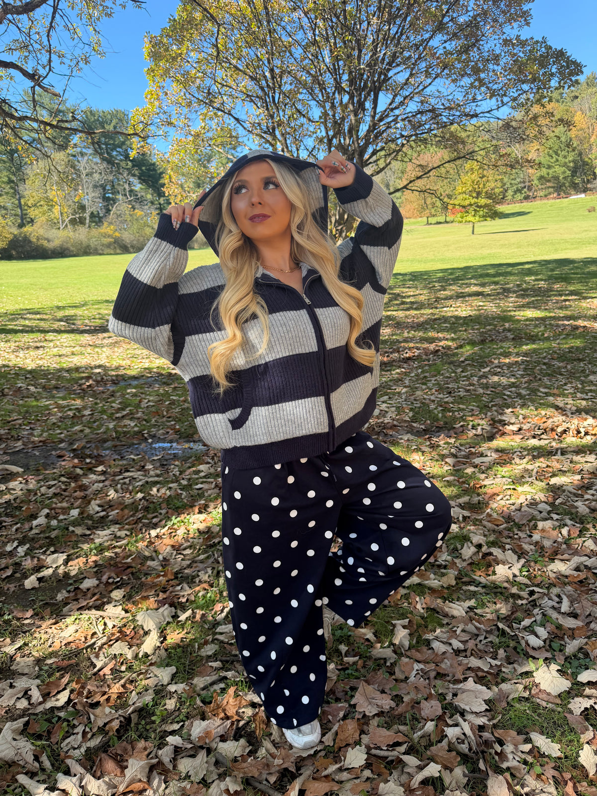 Morrison Stripe Sweater Zip in Navy