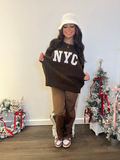 NYC Cable Knit Sweater in Brown