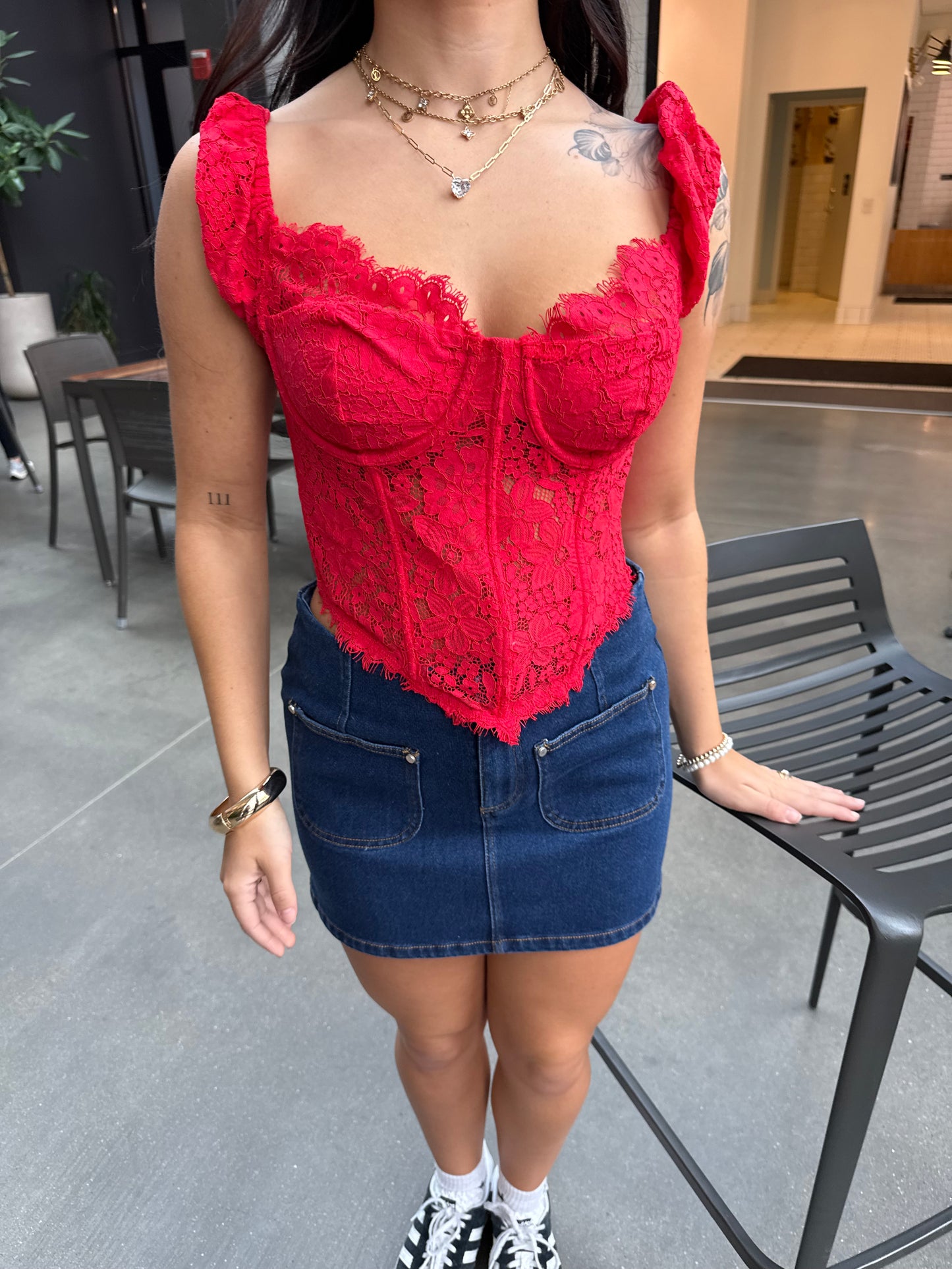 Downtown Luxe Lace Top in Red