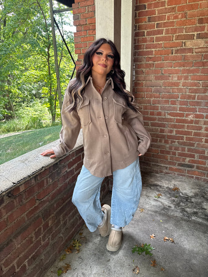 Shopping Addict Shacket in Taupe