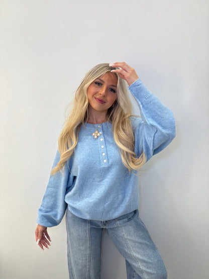 Baby Blue Henley Sweater